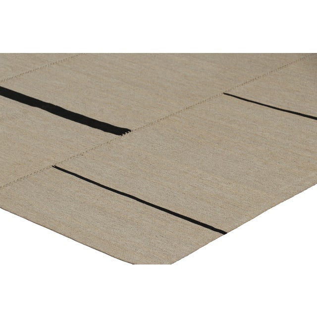 Rug & Kilim’s Contemporary Kilim, Beige With Black Stripes, Off-White Accents For Sale In New York - Image 6 of 7