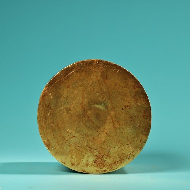 Metal Vintage Gilt Bronze Round Trinket Box With Figural Scene For Sale - Image 7 of 7