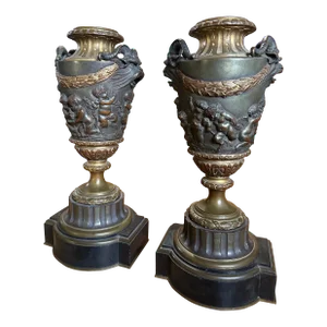 Pair of Early 20th Century Bronze Bacchanalian Vases After Clodion