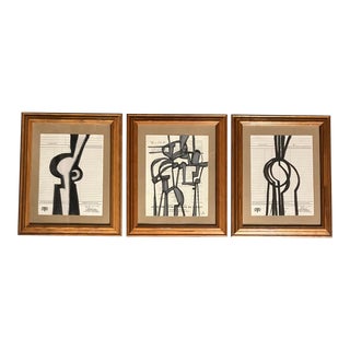 Contemporary Original Wayne Cunningham Abstract Pastel Drawings Framed-Set of 3 For Sale