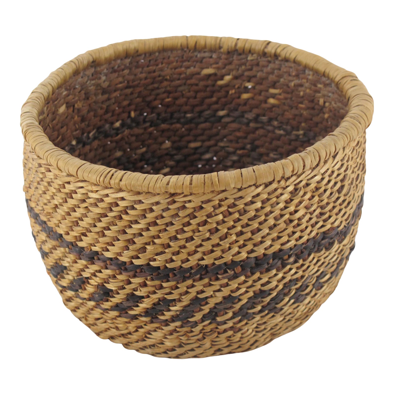Hand Woven Native Round Bear Grass Basket With Geometric Design Chairish