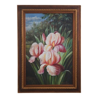 Vintage Oil on Canvas Floral Framed Painting - Signed For Sale