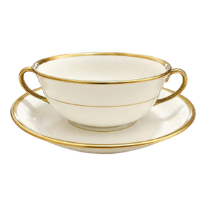 Late 20th Century Johnson Brothers England Pareek Vintage Porcelain Soup Cup & Saucer Gold Trim