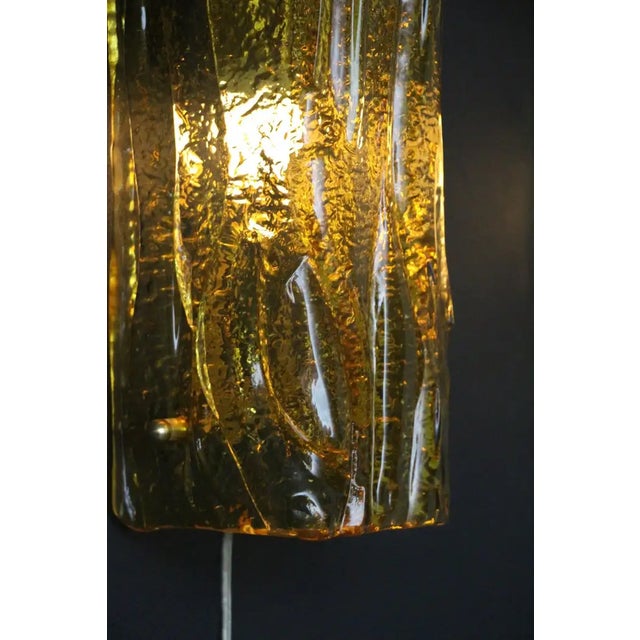 This pair of modernist Italian art glass sconces features 2 smoked and 2 frosted glass curved panels mounted on a chromed...