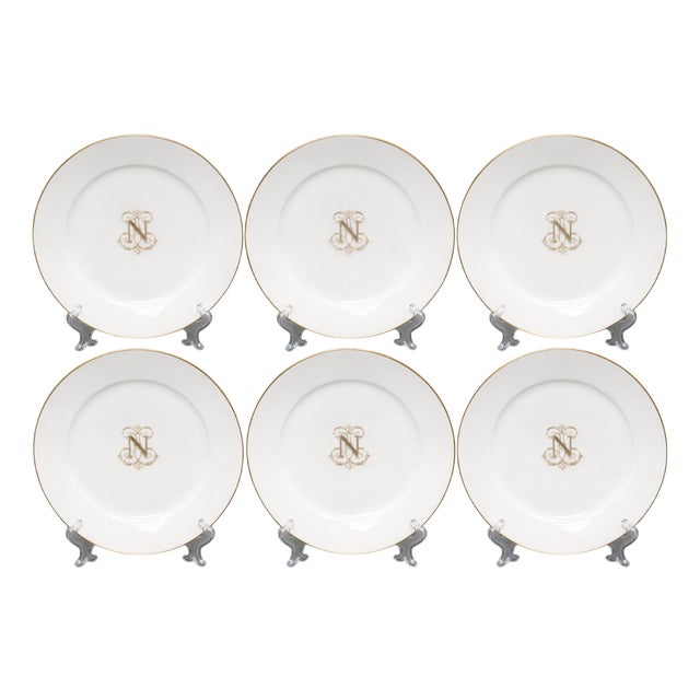 Monogrammed Porcelain N Plates from Sevres, Late 19th Century, Set of 6 For Sale