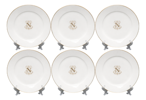 Monogrammed Porcelain N Plates from Sevres, Late 19th Century, Set of 6