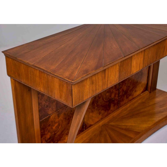 Italian Art Deco Three Drawer Walnut Console With Crotch Veneer For Sale - Image 10 of 12