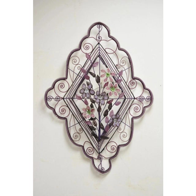 Antique French Victorian Glass Beaded Purple Flower Casket Wreath Wall Art Sculpture (A). Item was hand beaded in France...