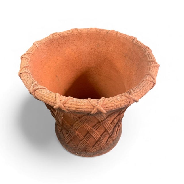 Vintage Faux-Bois Basketweave Terracotta Planter For Sale - Image 4 of 5
