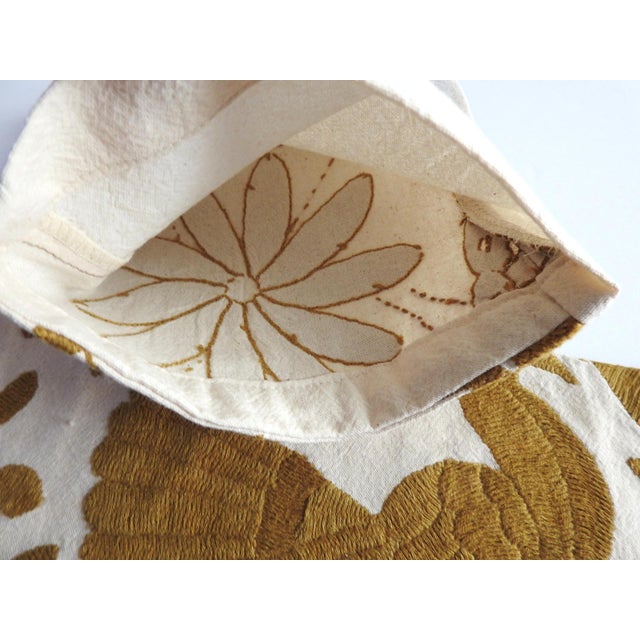 Handmade Mexican Otomi Tenango Embroidered Christmas Stockings, Amber Gold & Natural, Pair For Sale - Image 11 of 11