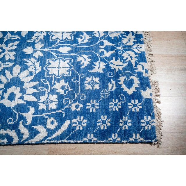 2020s 8x10 Blue Traditional Floral Oushak Hand Knotted Wool Carpet Rug For Sale - Image 5 of 6