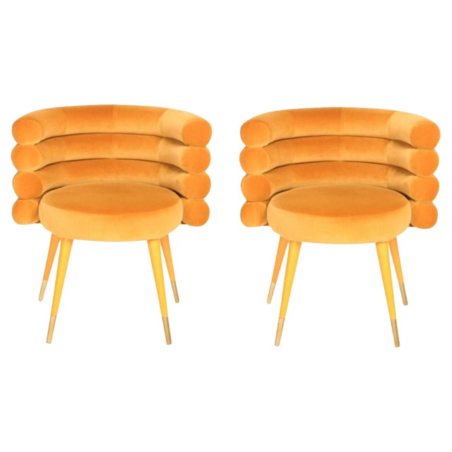 Set of Mustard Marshmallow Dining Chairs by Royal Stranger For Sale