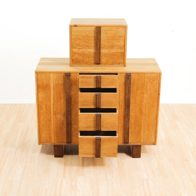 1950s English Brutalist Oak Bar Cabinet Buffet For Sale - Image 4 of 10