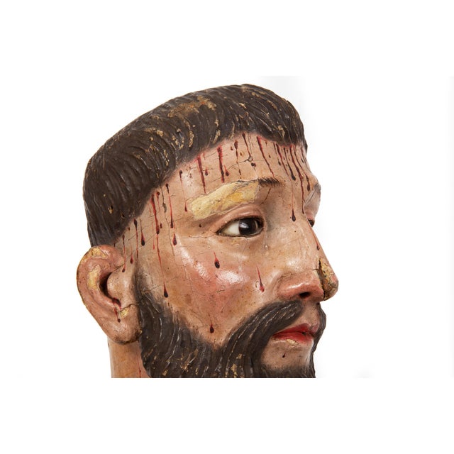 Spanish Polychromed Carved Head of Christ as Ecce Homo, Early 18th Century For Sale - Image 9 of 18