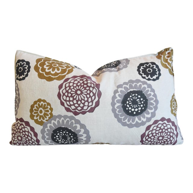 Designer Galbraith & Paul Zinnia Floral Feather/Down Pillow 24" X 15" For Sale