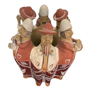 Vintage Peruvian Quinua Style Terracotta Folk Art Sculpture of Andean Musicians For Sale