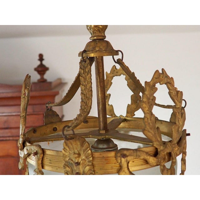 Antique French Louis XVI Style Glass and Bronze Pendant Lamp, 1890s For Sale - Image 13 of 15