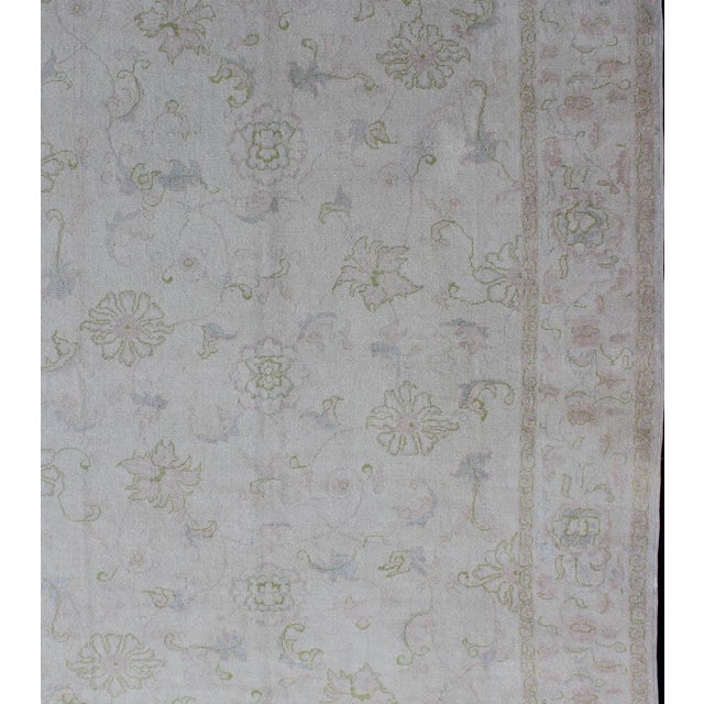 Vintage Turkish Oushak Rug With Pale Ivory Ground and Soft Sage, Blush 6'8 X 9'3 For Sale - Image 4 of 11