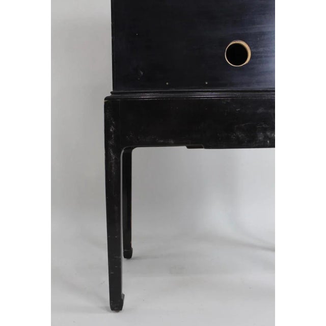 Paint Henredon Black Lacquer Chinoiserie Chest on Stand Television Tv Cabinet Bar For Sale - Image 7 of 16