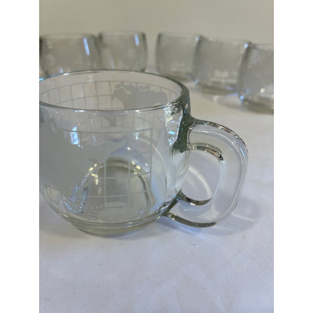 1970s Etched World Map Glass Mugs, Set of 6 For Sale - Image 9 of 11