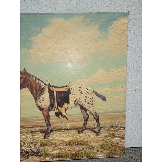 VTG American Indians W Horses Oil Painting Picture Signed W Horse Monogram Fabri For Sale - Image 9 of 15