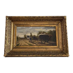 19th Century French Country Landscape Oil Painting, Framed