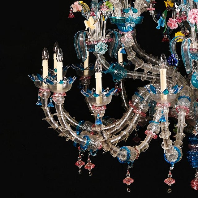Murano Glass Chandelier with Multicolored Crystal in the style of Rezzonico, 1930s For Sale - Image 6 of 10
