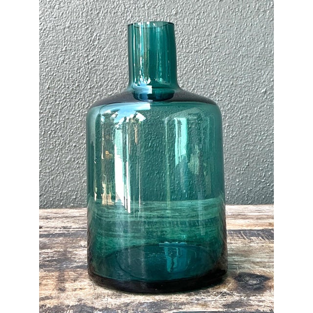 Mid-Century Modern Vintage Teal Glass Vase For Sale - Image 3 of 14