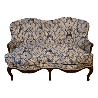 1900s Antique French Louis XV Walnut High-Back & Spring-Seat Loveseat / Settee For Sale
