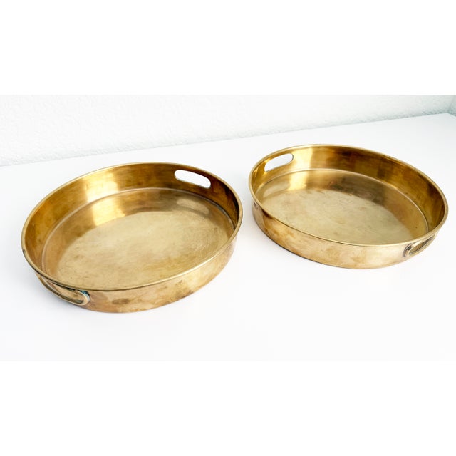 Danish Modernist Style Brass Trays, Round - A Pair For Sale In Sacramento - Image 6 of 10