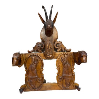 19th Century Swiss Black Forest Hand Carved Wall Mounted Coat and Hat Rack For Sale