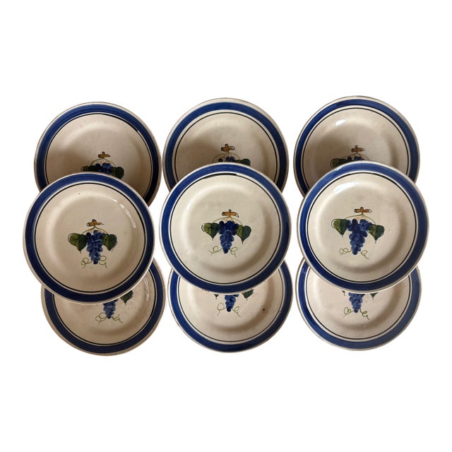 Set of 9 Lamas Ceramiche Grape Design Pottery Dinner Plates For Sale