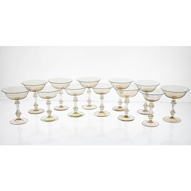 Mid-Century Modern Champagne Glasses in Gold and Smoke from Cenedese, 1950s, Set of 12 For Sale - Image 3 of 18