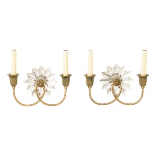 Hollywood Regency Style Crystal and Brass Sconces, Pair For Sale
