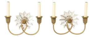 Hollywood Regency Style Crystal and Brass Sconces, Pair