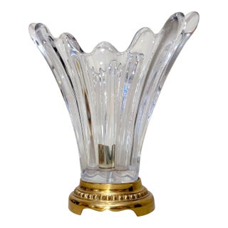 Vintage French Hand Blown Clear Glass Crystal Brass Splash Electric Table Lamp For Sale