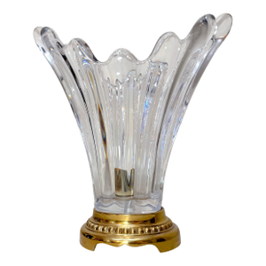 Vintage French Hand Blown Clear Glass Crystal Brass Splash Electric Table Lamp