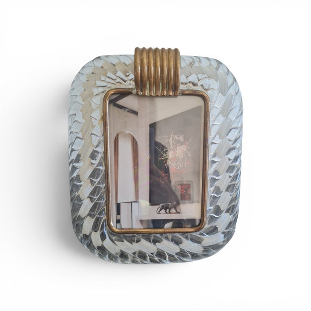 1940s Murano Glass Torchon Photo Frame with Brass Mount by Barovier & Toso, Italy, 1940s For Sale - Image 5 of 5