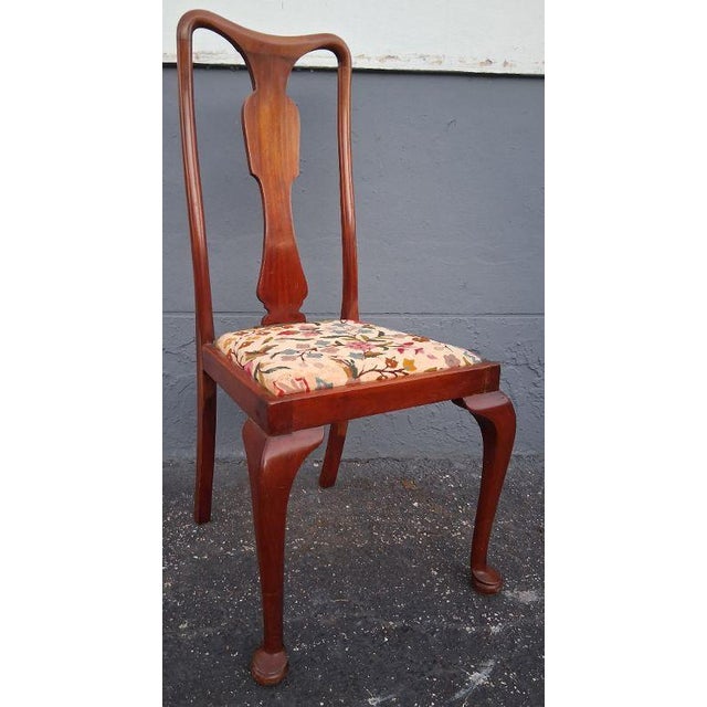 1950's Traditional Queen Anne Style Carved & Embroidered Dining Chairs Set of 6 For Sale - Image 18 of 18