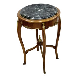 Antique Italian Rococo Round Black Marble Top Table With Ormolu Trims For Sale