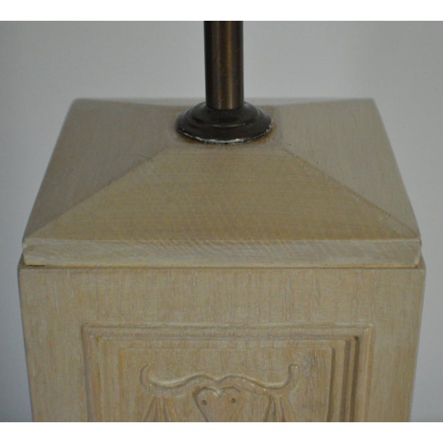 White 1970s Romweber Attribute Viking Oak White Washed Carved Zodiac Table Lamp For Sale - Image 8 of 9