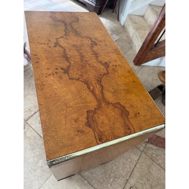 Vintage Baker Furniture Burl Wood & Brass Campaign Chest For Sale - Image 10 of 12