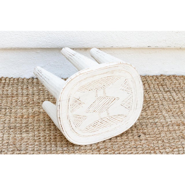 Aged Pearl White Nupe Stool For Sale In Los Angeles - Image 6 of 7