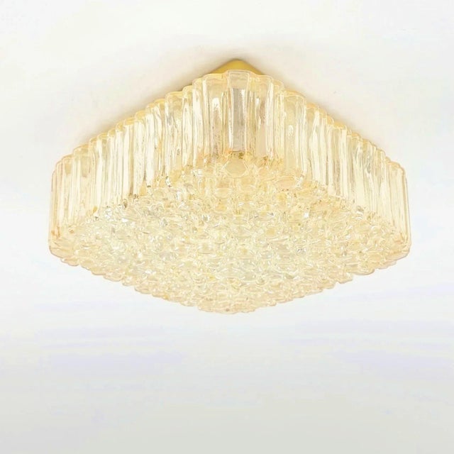 Mid-century amber/champagne bubble glass ceiling mount fixture by Helena Tynell for Limburg (Germany, 1970s). Amber bubble...