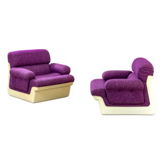 Purple Fabric Armchairs & White Plastic Body attributed to Guarnacci, Padovano and Vagnoni for 1P, 1970s, Set of 2 For Sale