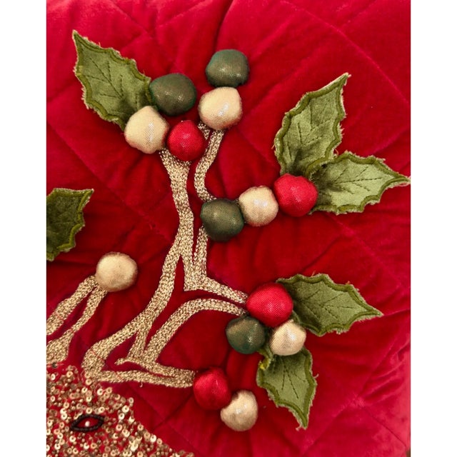 Traditional Mackenzie-Childs Beaded Velvet Courtly Check Christmas Stag Pillow For Sale - Image 3 of 6