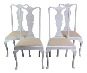 Antique English Chippendale Style Dining Chairs in Limed Oak, 1880, Set of 4