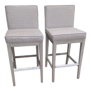 Transitional Light Gray Tailored Fabric Bar Stools - Set of 2 For Sale