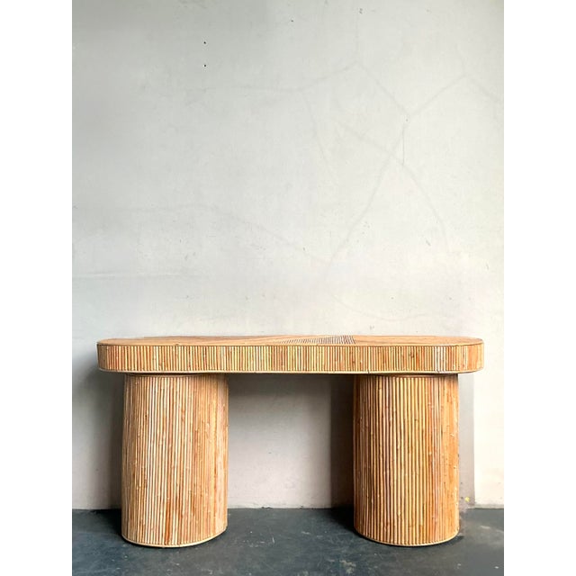 Mid-Century Modern Vintage Boho Pretzel Reed Console Table For Sale - Image 3 of 7