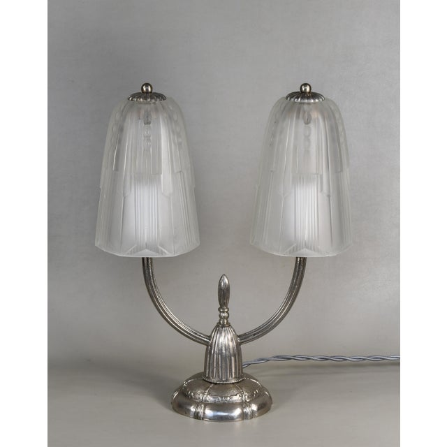Metal Georges Leleu - French Art Deco 1930s Twin Branch Table Lamp - A Pair For Sale - Image 7 of 11